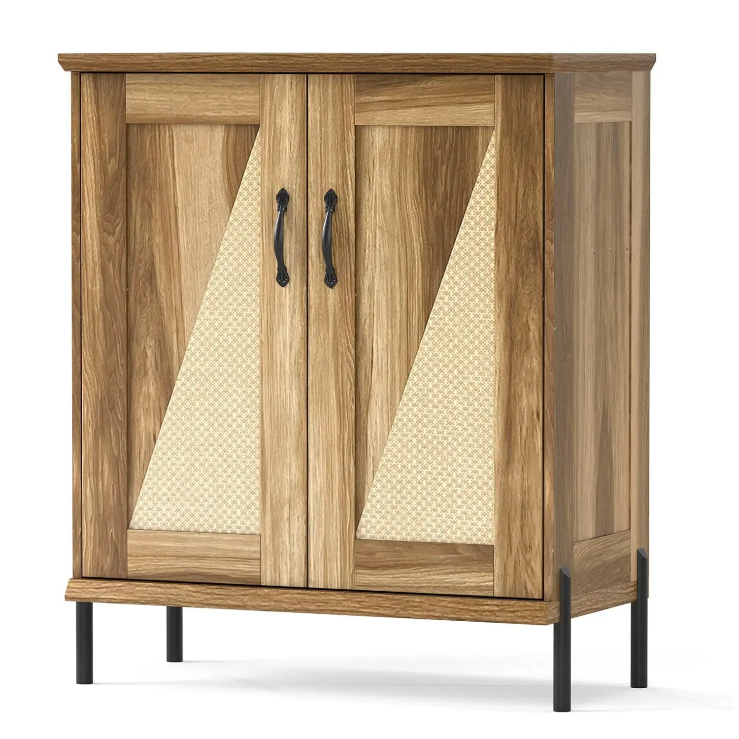 5-Tier Wooden Farmhouse Shoe Cabinet with Woven Rattan Doors by DirectDeals