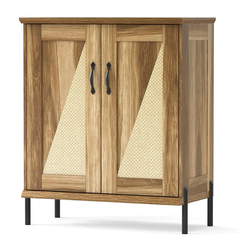 5-Tier Wooden Farmhouse Shoe Cabinet with Woven Rattan Doors by DirectDeals