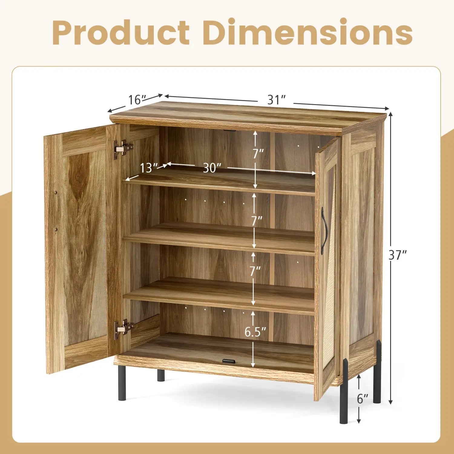 5-Tier Wooden Farmhouse Shoe Cabinet with Woven Rattan Doors by DirectDeals