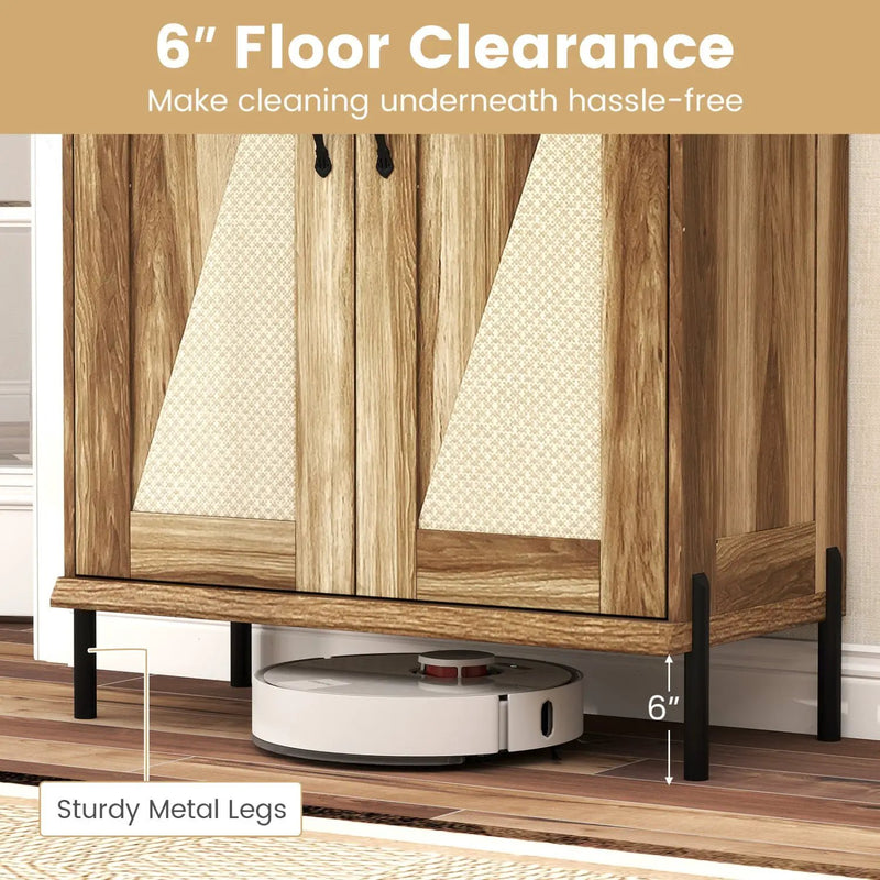 5-Tier Wooden Farmhouse Shoe Cabinet with Woven Rattan Doors by DirectDeals