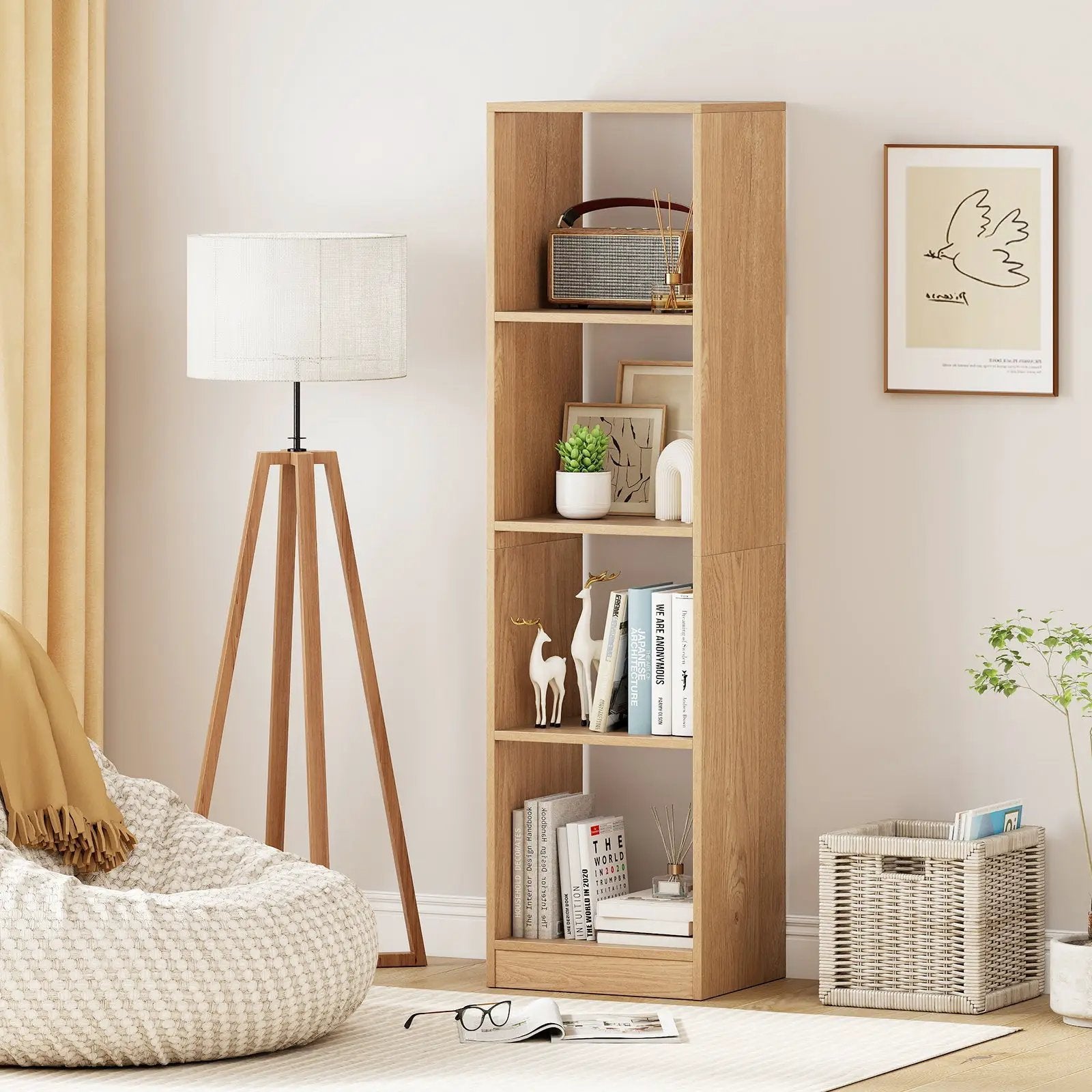 5 Tiers 4-Cube Narrow Bookshelf with 4 Anti-Tipping Kits by DirectDeals