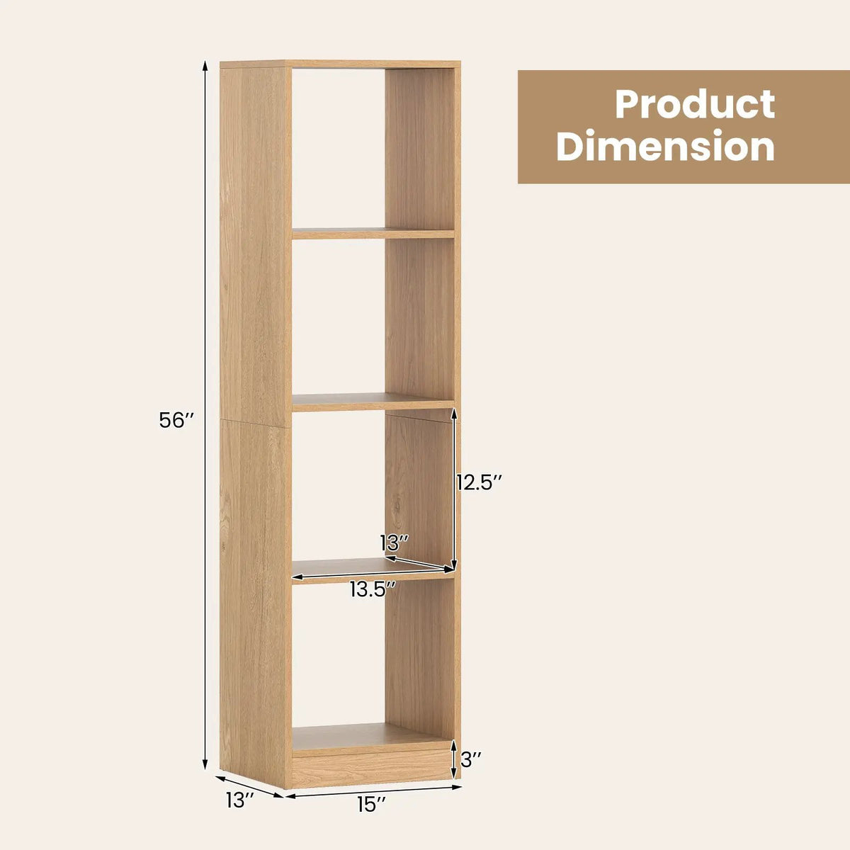 5 Tiers 4-Cube Narrow Bookshelf with 4 Anti-Tipping Kits, photo 8 of 16