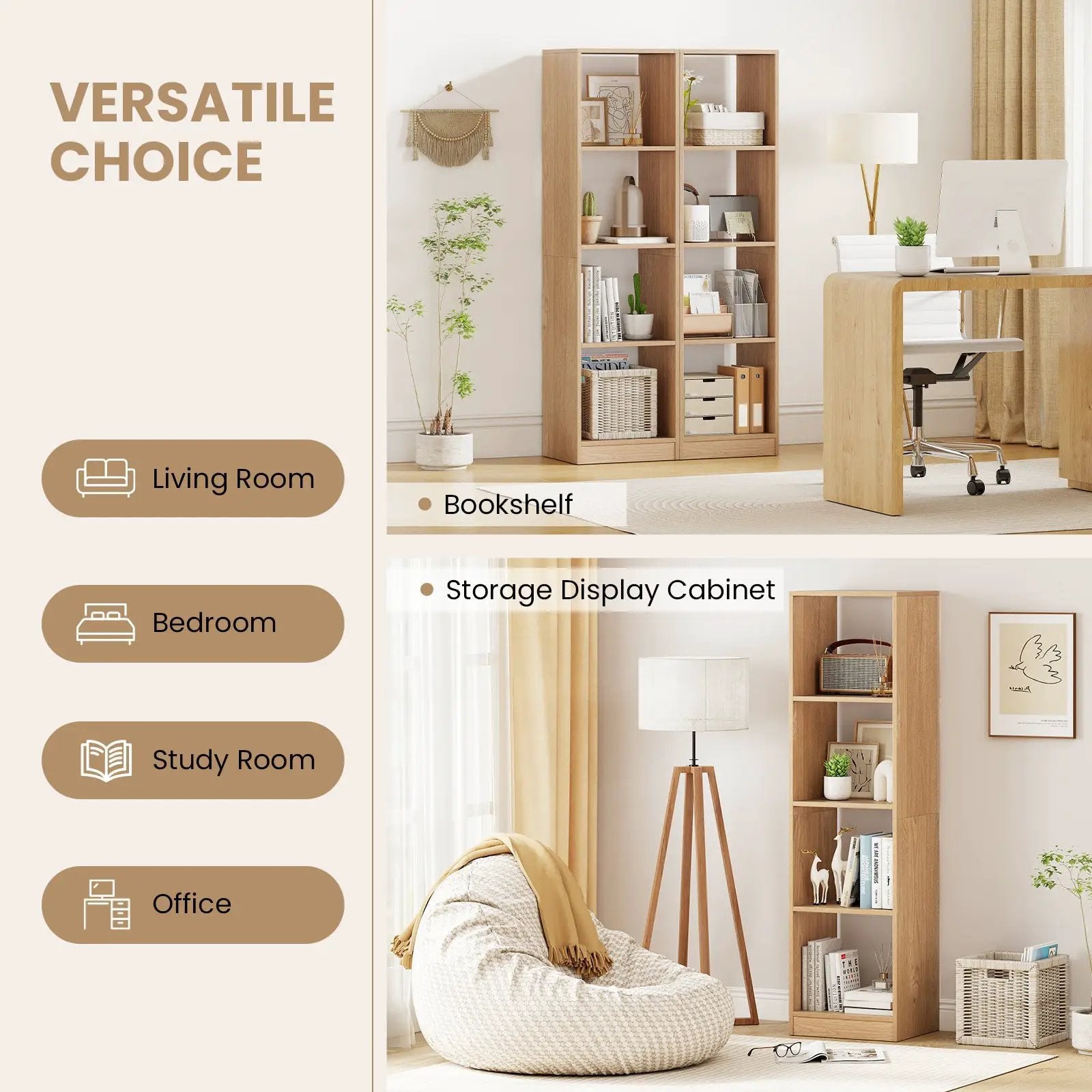 5 Tiers 4-Cube Narrow Bookshelf with 4 Anti-Tipping Kits by DirectDeals