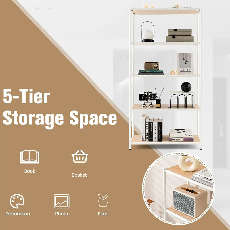 5 Tiers 61 Inch Multi-use Bookshelf with Metal Frame by DirectDeals