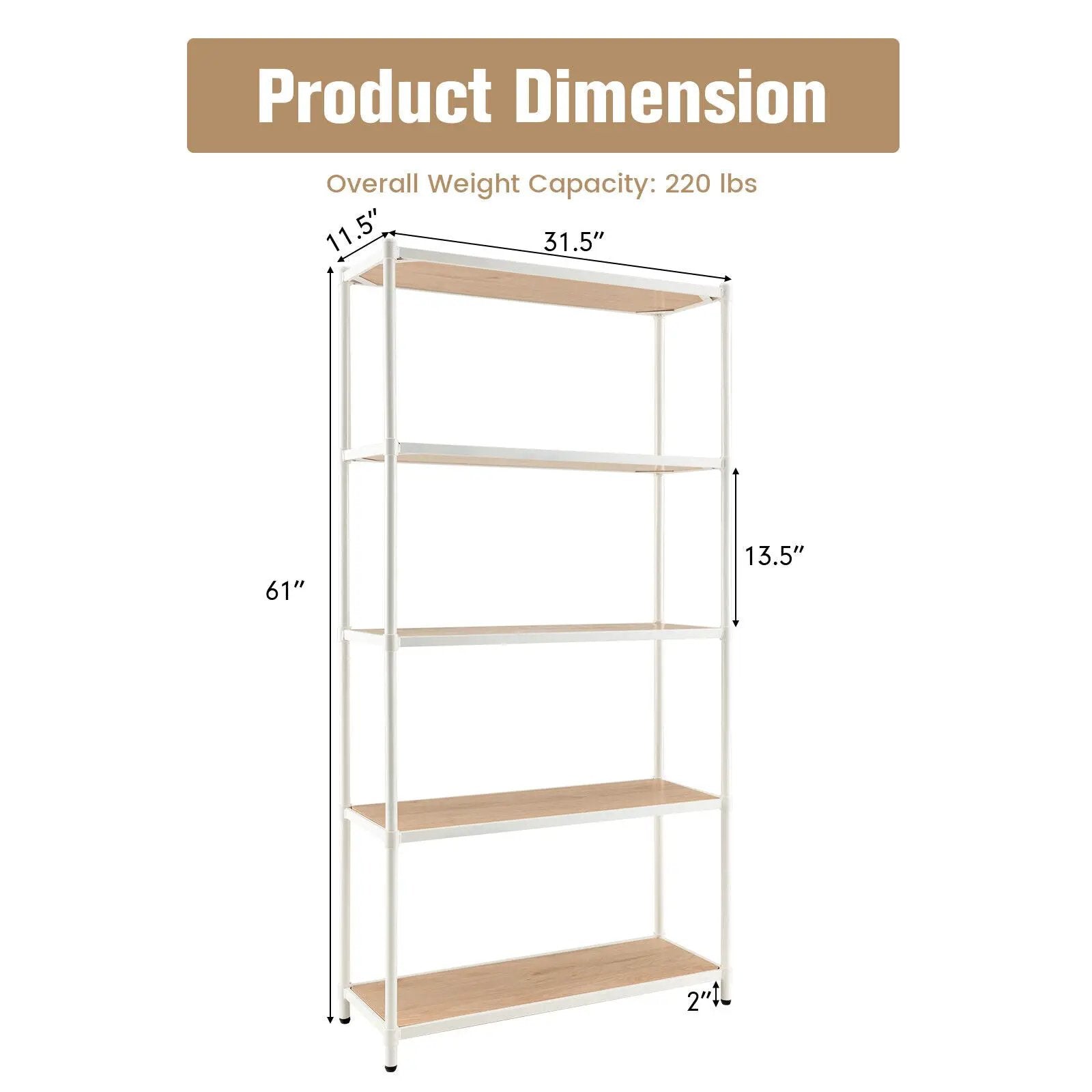 5 Tiers 61 Inch Multi-use Bookshelf with Metal Frame by DirectDeals