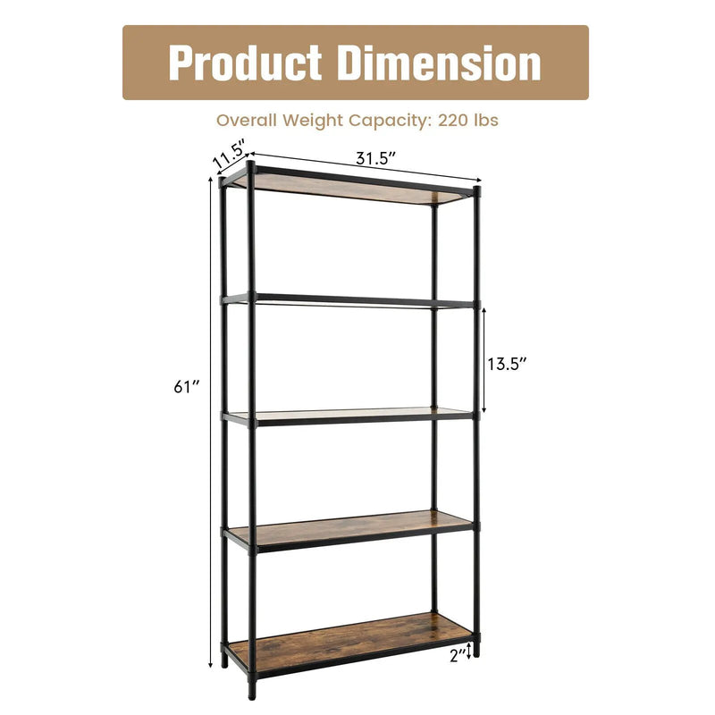 5 Tiers 61 Inch Multi-use Bookshelf with Metal Frame by DirectDeals