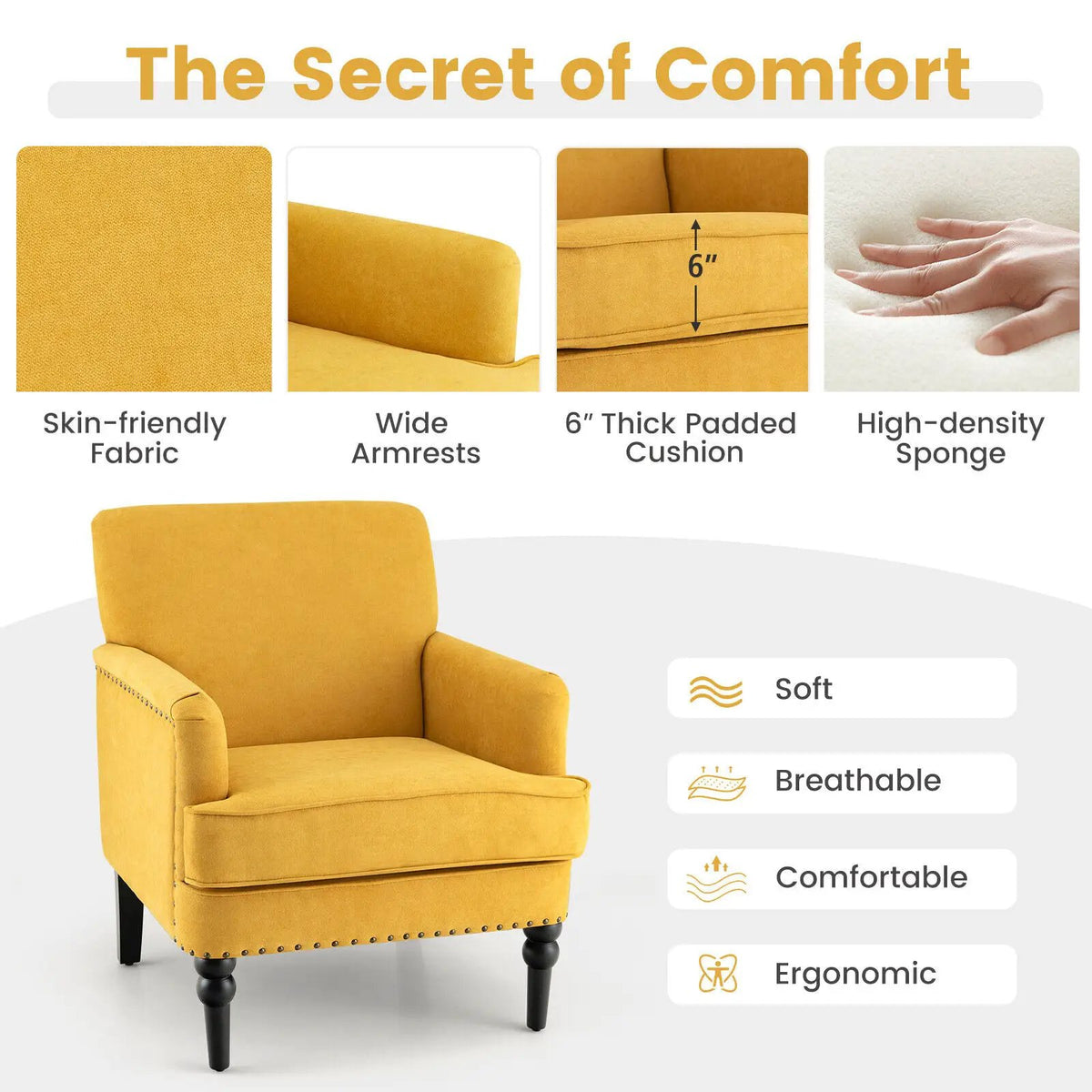 Modern Upholstered Padded Accent Chair with Rubber Wood Legs, photo 9 of 16