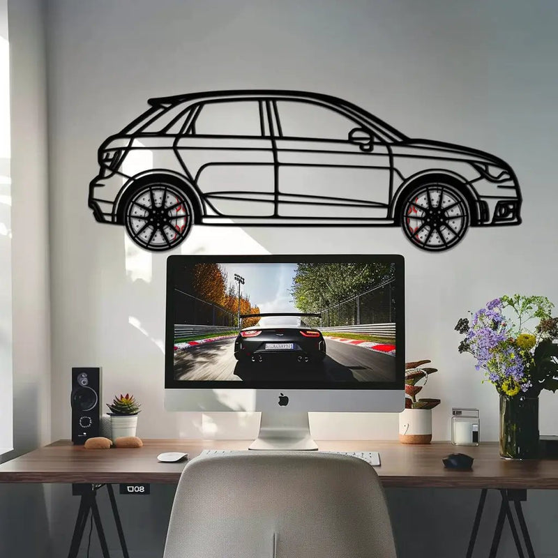 Audi A1 Metal Car Wall Art with Rotating Wheels - Handmade Car Silhouette Decor - Automotive Wall Art for Petrolheads-KAFMEKA094 by Enova Art