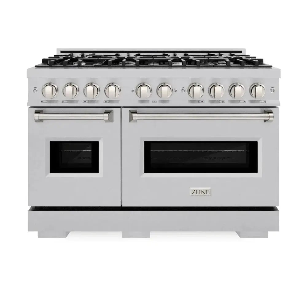 ZLINE 48" Dual Fuel Range, Gas Cooktop, Electric Convection Oven DuraSnow® Stainless Steel, CDRS-48 by Farmhouse Kitchen and Bath
