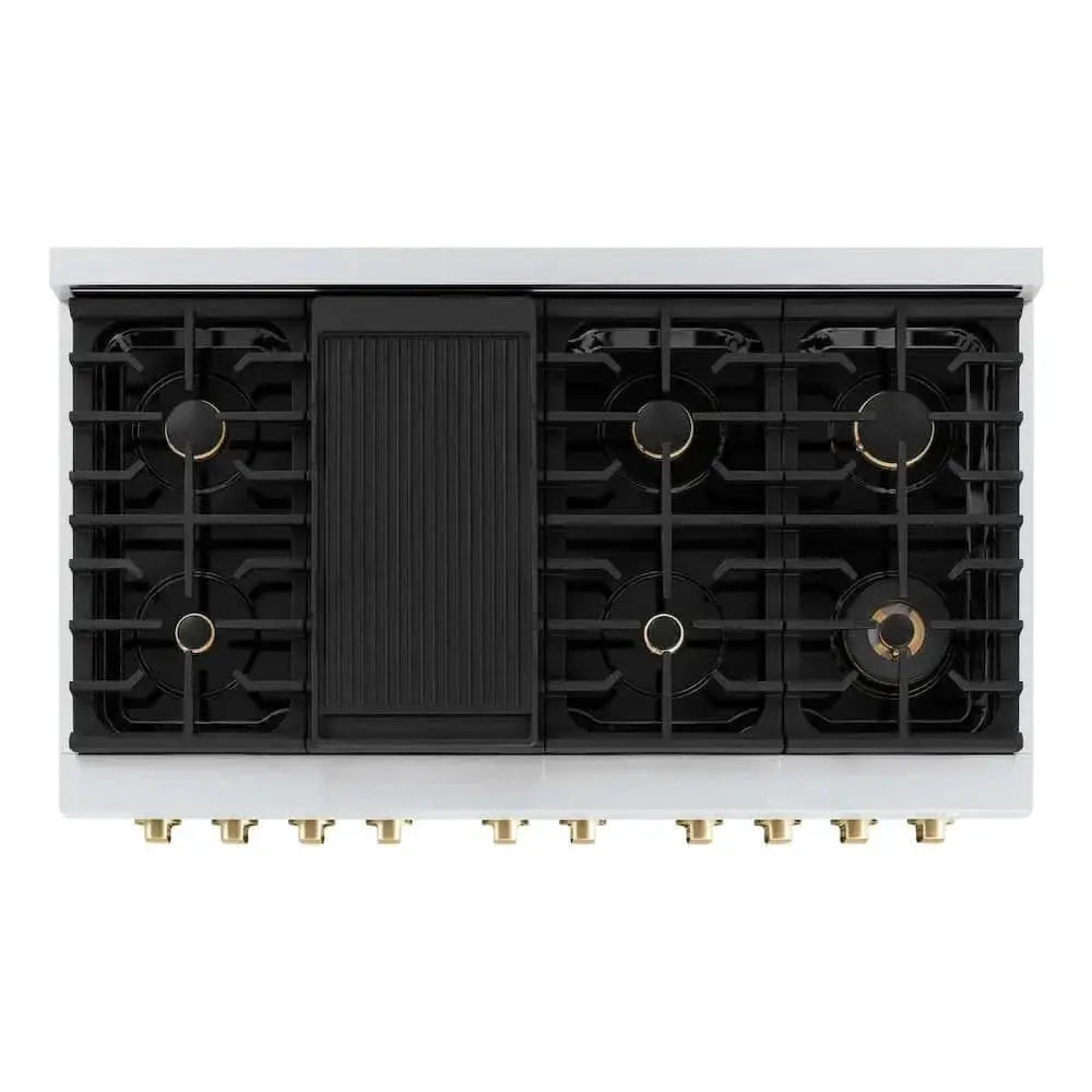ZLINE 48"Gas Range, Convection Oven Stainless Steel, Gold, SGRZ-48-G by Farmhouse Kitchen and Bath