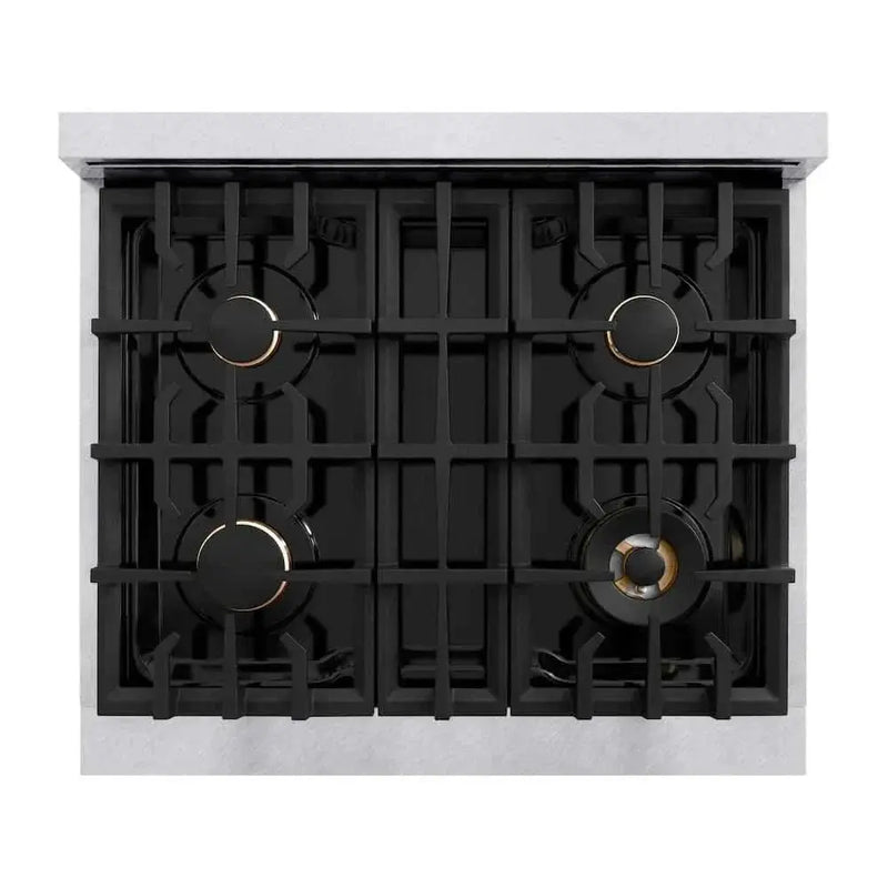 ZLINE 30" Select Dual Fuel Range Gas Cooktop Electric Convection Oven DuraSnow® Stainless Steel Gold HDRSZ-30-G by Farmhouse Kitchen and Bath