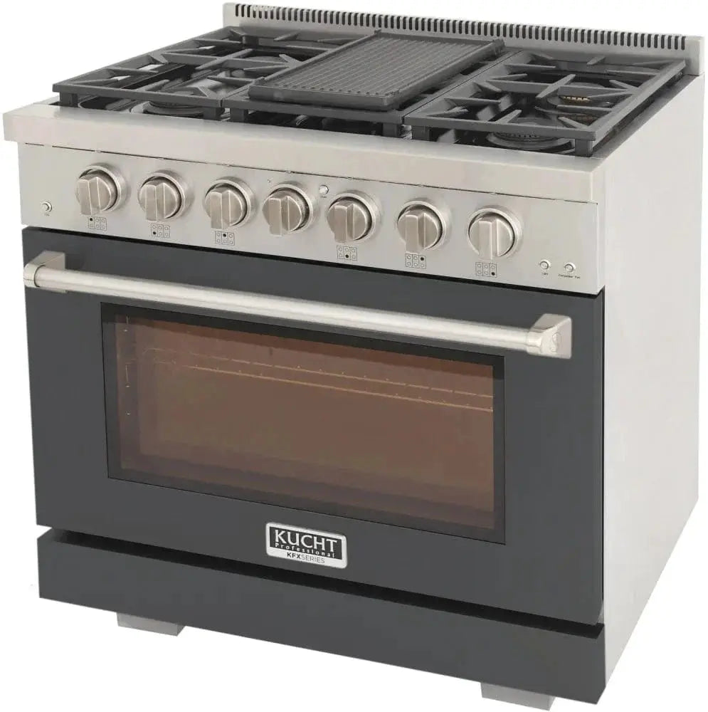 Kucht 36" Freestanding Professional Gas Range Liquid Propane KFX3600X/LP-GY by Farmhouse Kitchen and Bath