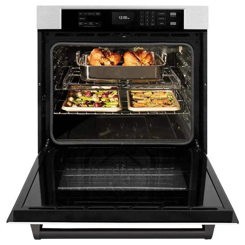 ZLINE 30"Professional True Convection Single Wall Oven, Air Fry, Self Clean, DuraSnow® White Matte, Matte Black WASSZ-WM-30-MB by Farmhouse Kitchen and Bath