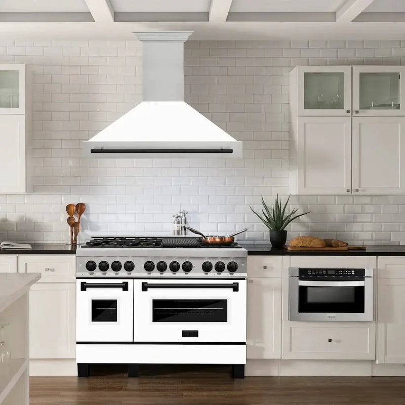 ZLINE 48" Autograph DuraSnow White Range Hood 8654SNZ-WM48-MB by Farmhouse Kitchen and Bath