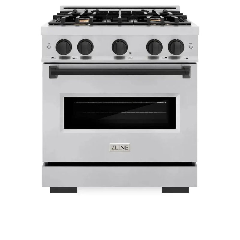 ZLINE 30" Dual Fuel Range, Gas Cooktop, Electric Convection Oven Stainless Steel, Matte Black CDRZ-30-MB by Farmhouse Kitchen and Bath