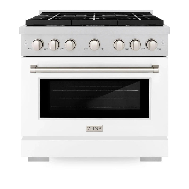 ZLINE 36"Paramount Dual Fuel Range DuraSnow® White Matte SDRS-WM-36 by Farmhouse Kitchen and Bath