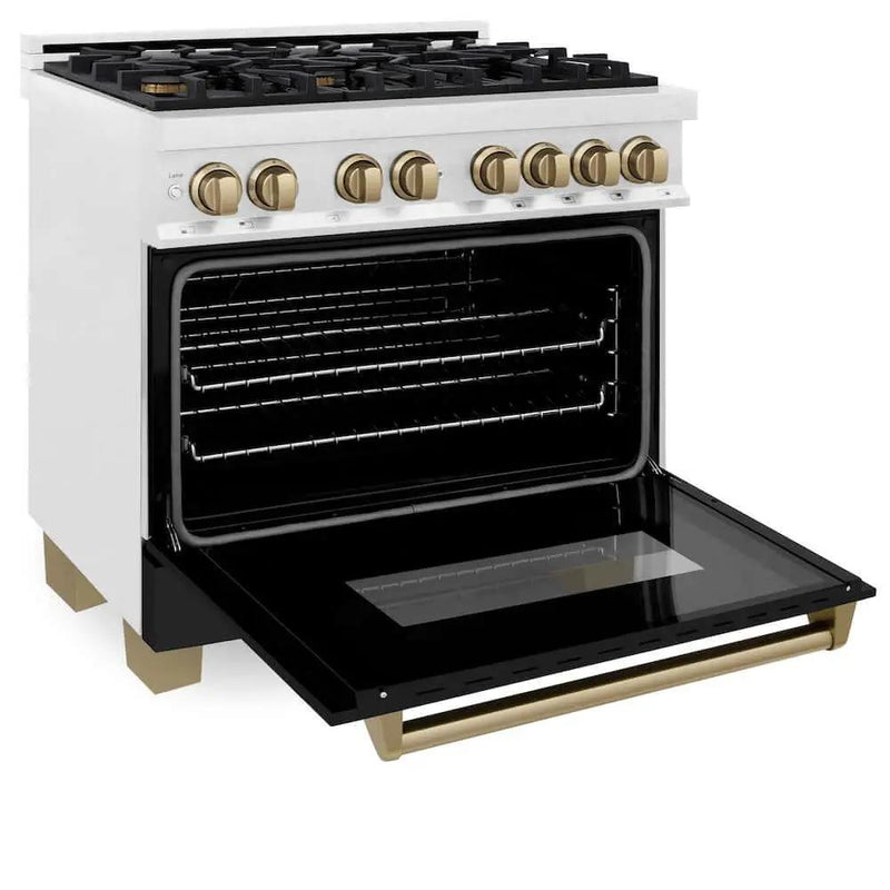 ZLINE 36" Autograph, Dual Fuel Range, Black Door, Bronze, RASZ-BLM-36-CB by Farmhouse Kitchen and Bath