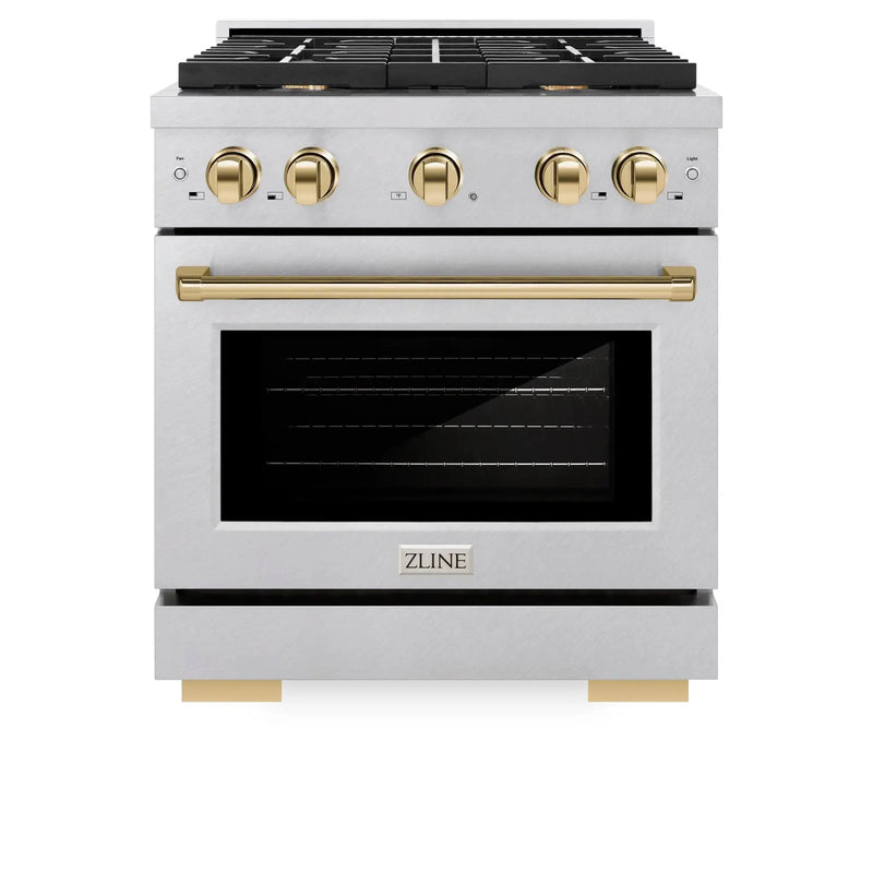 ZLINE 30"Paramount Dual Fuel Range DuraSnow® Gold SDRSZ-30-G by Farmhouse Kitchen and Bath