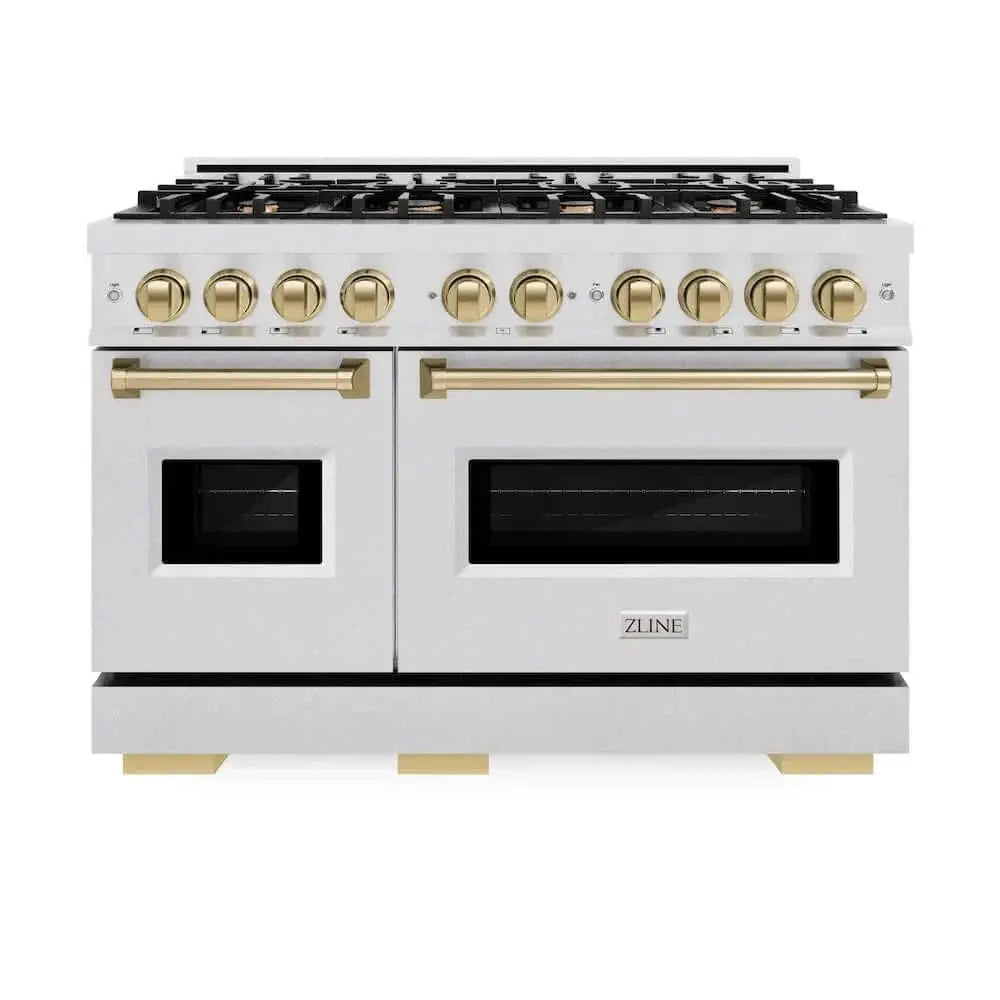 ZLINE 48" Dual Fuel Range, Gas Cooktop, Electric Convection Oven DuraSnow® Stainless Steel, Champagne Bronze CDRSZ-48-CB by Farmhouse Kitchen and Bath