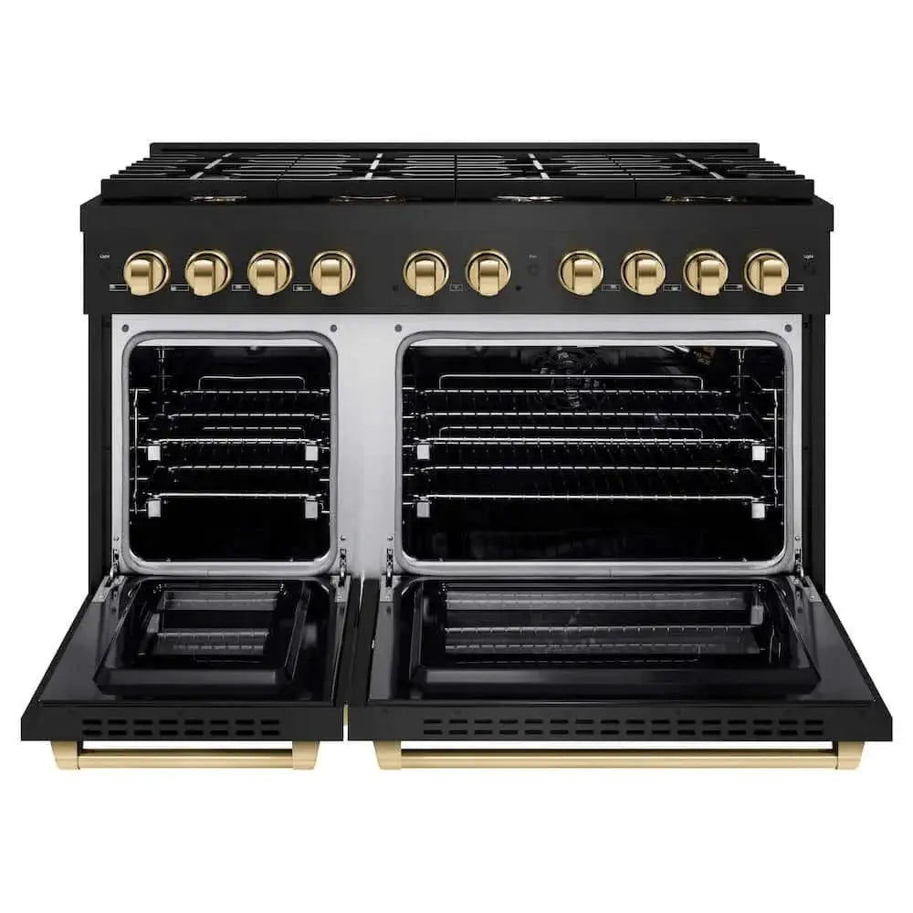 ZLINE 48"Gas Range, Convection Gas Oven, Black, Gold,SGRBZ-48-G by Farmhouse Kitchen and Bath