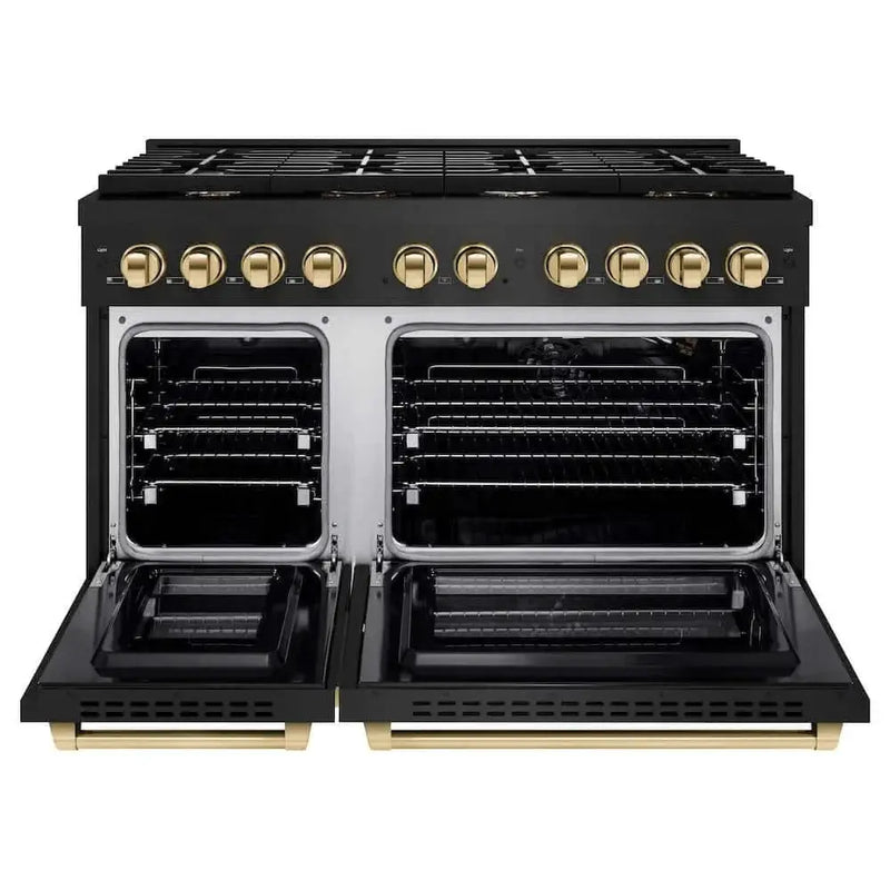 ZLINE 48"Gas Range, Convection Gas Oven, Black, Gold,SGRBZ-48-G by Farmhouse Kitchen and Bath
