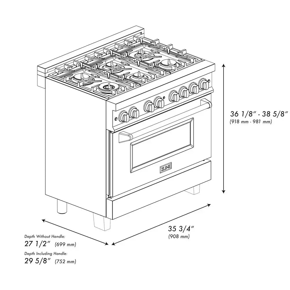 ZLINE 36" Bundle Range RAS-RM-36 & Range Hood 8654RM-36, 2KP-RASRMRH36 by Farmhouse Kitchen and Bath