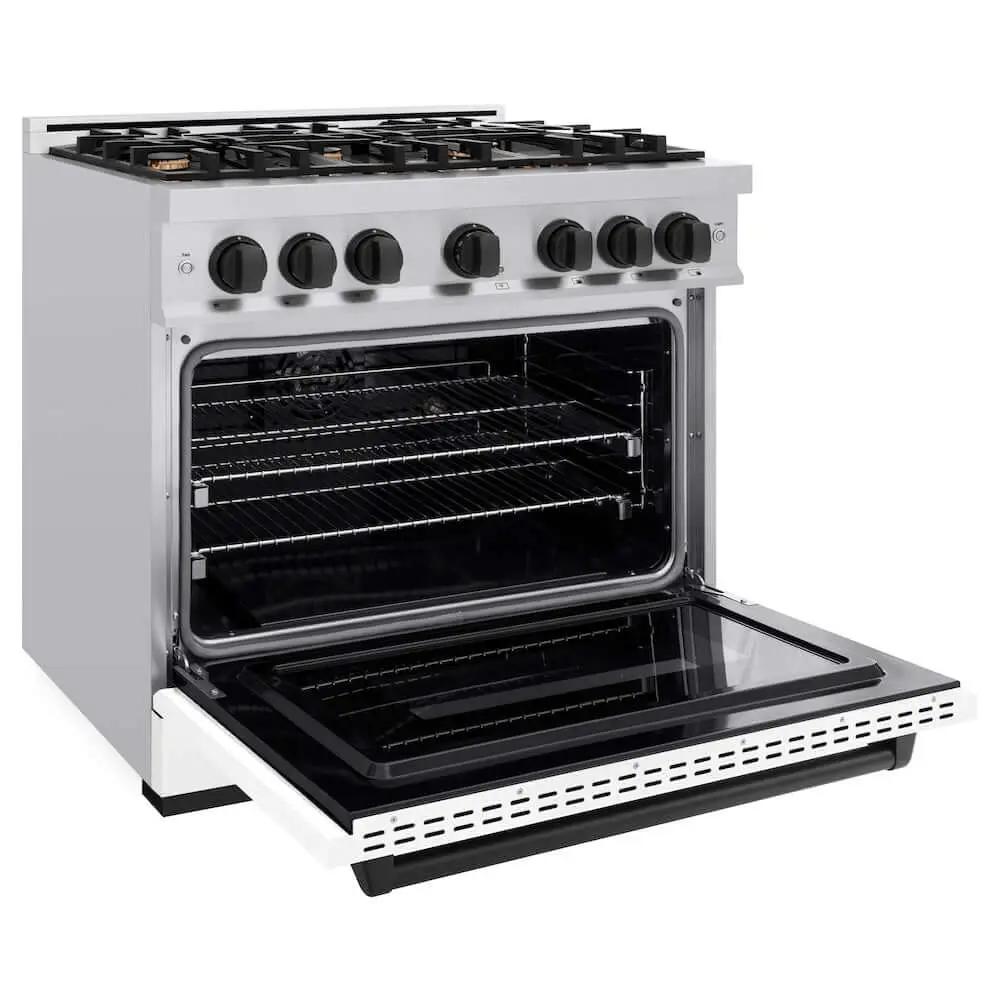 ZLINE 36" Dual Fuel Range, Gas Cooktop, Electric Convection Oven Stainless Steel, Matte White Door Matte Black CDRZ-WM-36-MB by Farmhouse Kitchen and Bath