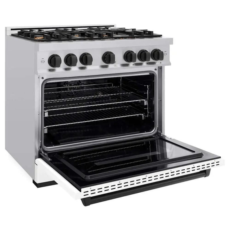 ZLINE 36" Dual Fuel Range, Gas Cooktop, Electric Convection Oven Stainless Steel, Matte White Door Matte Black CDRZ-WM-36-MB by Farmhouse Kitchen and Bath