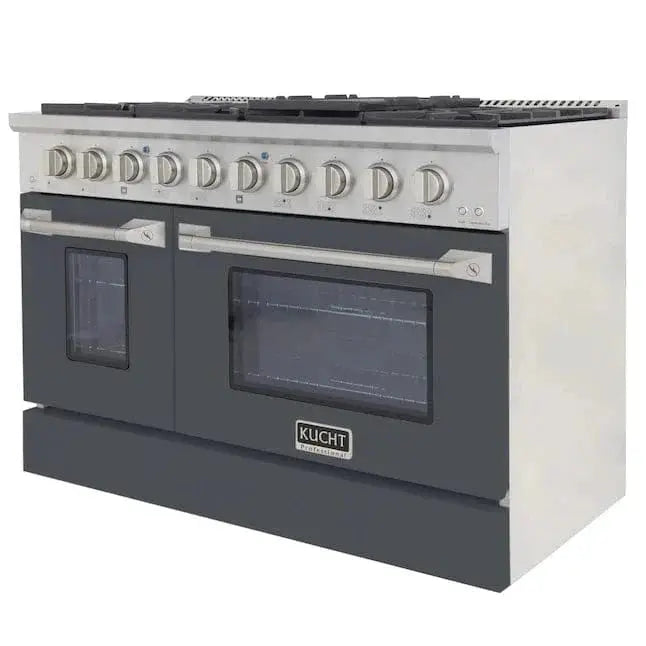 Kucht 48" Gas Range in Stainless Steel with Grey Oven Doors, KNG481-GR by Farmhouse Kitchen and Bath