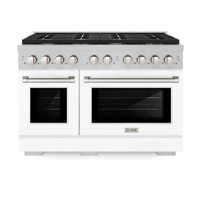 ZLINE 48"Paramount Dual Fuel Range DuraSnow® White Matte SDRS-WM-48 by Farmhouse Kitchen and Bath