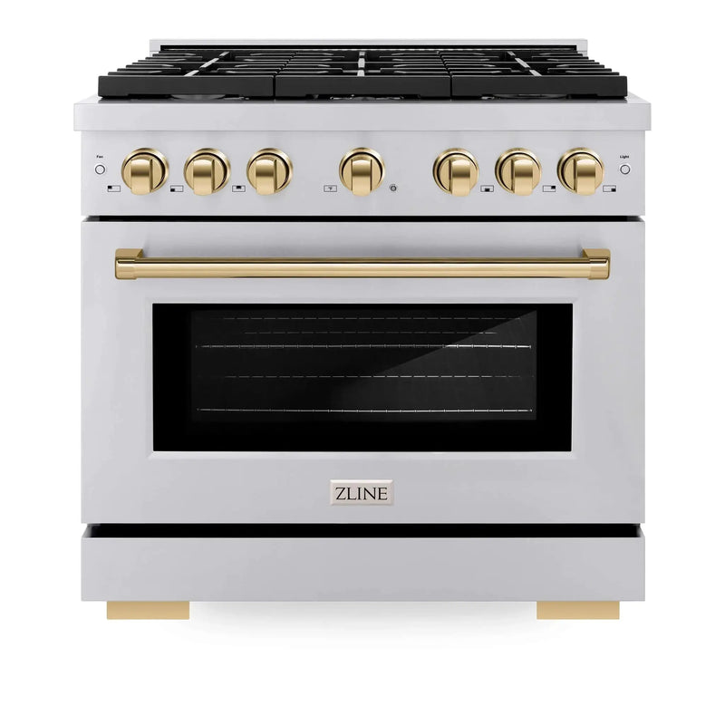 ZLINE 36"Paramount Dual Fuel Range Stainless Steel Gold SDRZ-36-G by Farmhouse Kitchen and Bath