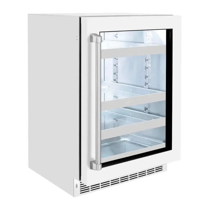 ZLINE 24" Touchstone 151 Can Beverage Fridge White Matte Glass Door RBSO-WM-24 by Farmhouse Kitchen and Bath