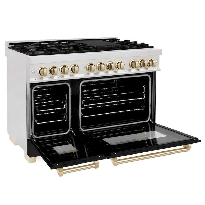ZLINE 48" Autograph, Dual Fuel Range, Black Door, Gold, RASZ-BLM-48-G by Farmhouse Kitchen and Bath