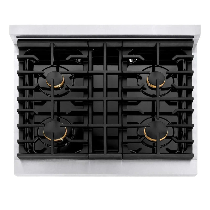 ZLINE 30"Paramount Dual Fuel Range DuraSnow® White Matte, Gold SDRSZ-WM-30-G by Farmhouse Kitchen and Bath