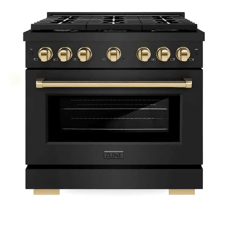 ZLINE 36"Gas Range, Convection Gas Oven, Black, Gold,SGRBZ-36-G by Farmhouse Kitchen and Bath