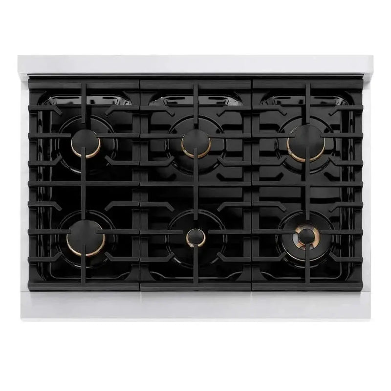 ZLINE 36"Gas Range, Convection Gas Oven, DuraSnow® Black Matte, Champagne Bronze SGRSZ-BLM-36-CB by Farmhouse Kitchen and Bath