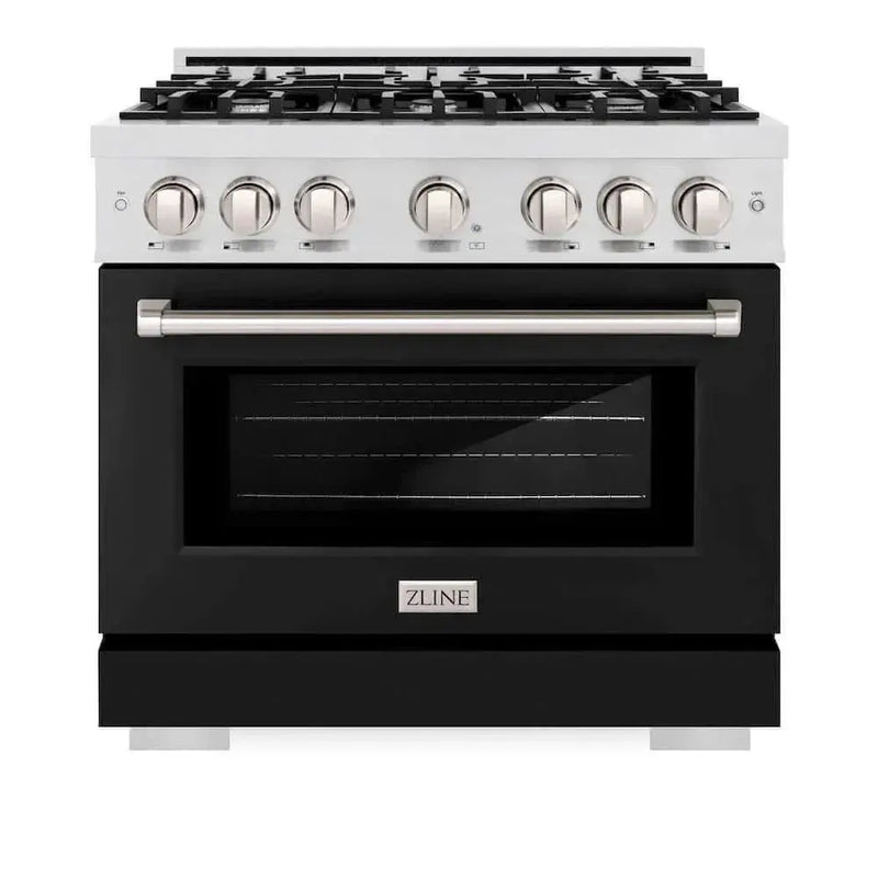 ZLINE 36" Select Gas Range Convection Gas Oven DuraSnow® Stainless Steel Black Matte Door HGRS-BLM-36 by Farmhouse Kitchen and Bath