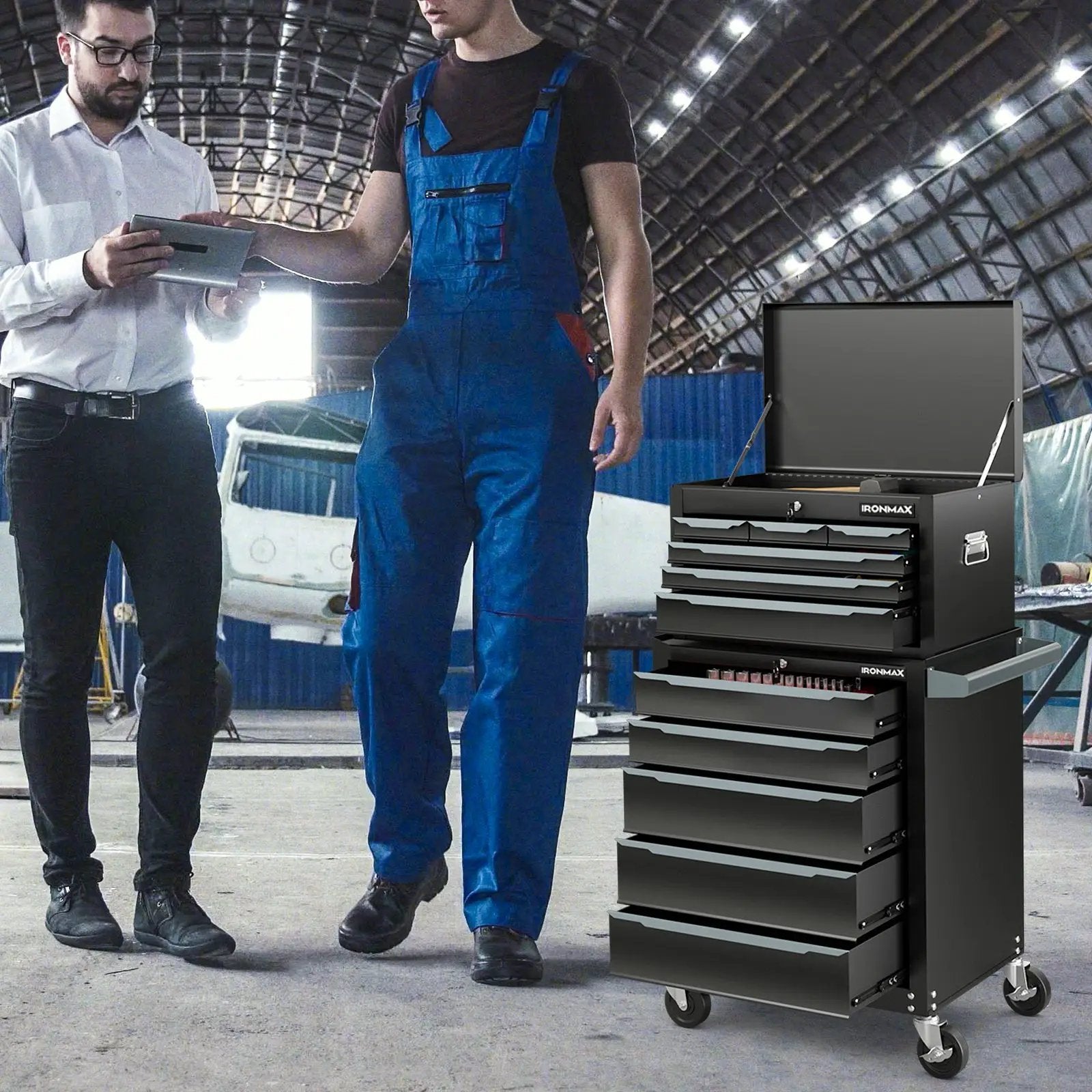 5-Drawer Tool Storage Cabinet with Hanging Holes and Central Keyed Locking System-Black by DirectDeals