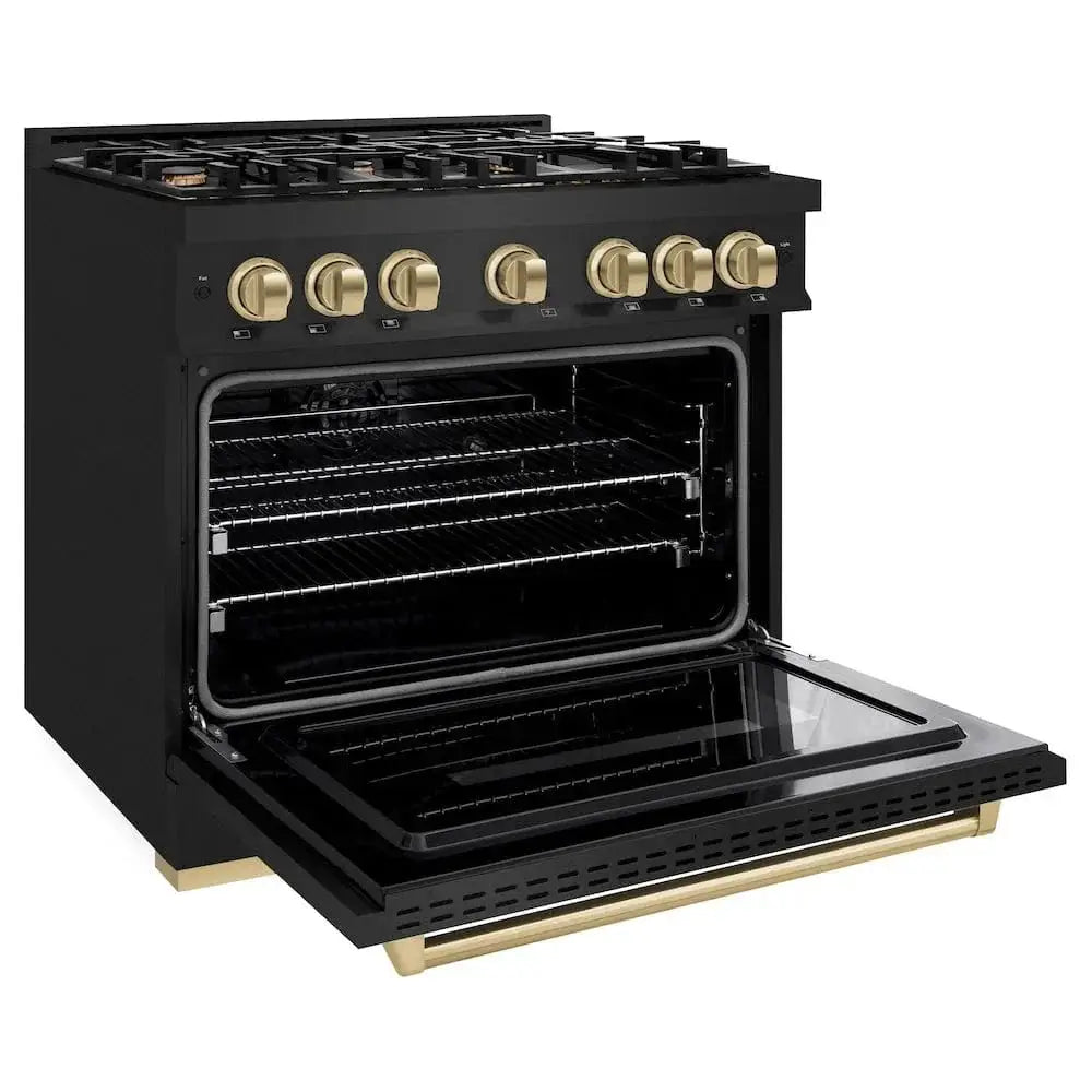 ZLINE 36" Classic Gas Range, Convection Gas Oven Black Stainless Steel, Champagne Bronze CGRBZ-36-CB by Farmhouse Kitchen and Bath