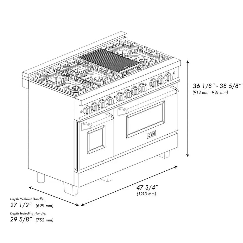 ZLINE 48" Bundle Range RAS-RG-48 & Range Hood 8654RG-48, 2KP-RASRGRH48 by Farmhouse Kitchen and Bath