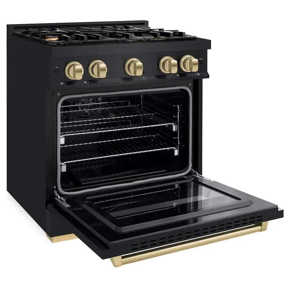 ZLINE 30" Classic Gas Range, Convection Gas Oven Black Stainless Steel, Champagne Bronze CGRBZ-30-CB by Farmhouse Kitchen and Bath