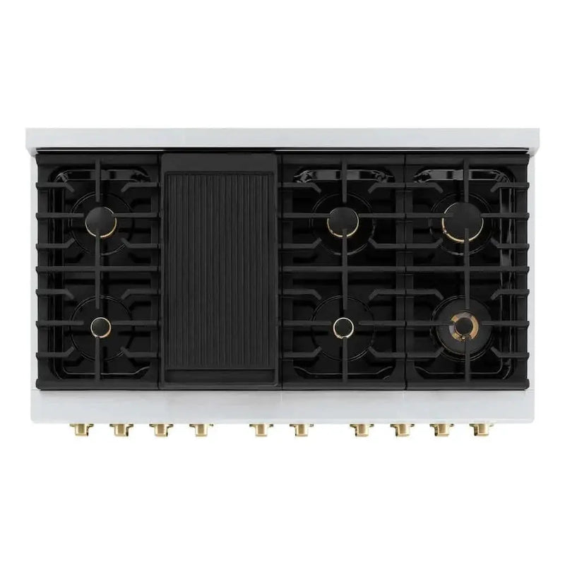 ZLINE 48"Gas Range, Convection Oven White, Gold, SGRZ-WM-48-G by Farmhouse Kitchen and Bath