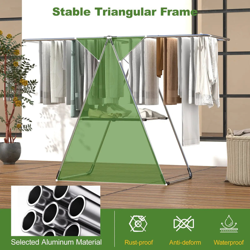 2-Tier Laundry Drying Rack Folding Cloth Rack with Aluminum Frame by DirectDeals