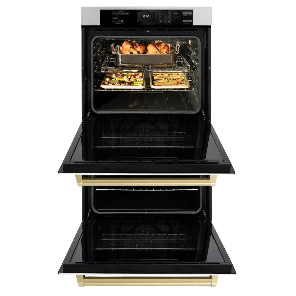 ZLINE 30"Professional True Convection Double Wall Oven, Air Fry, Self Clean, DuraSnow® Gold WADSZ-WM-30-G by Farmhouse Kitchen and Bath