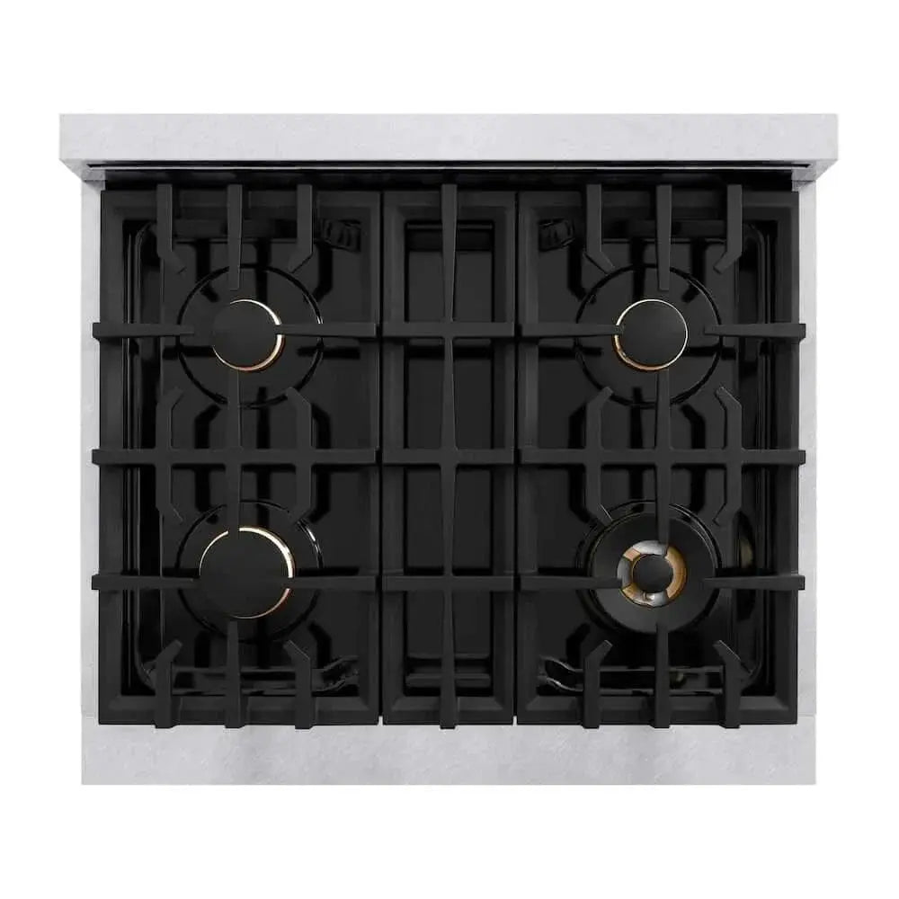 ZLINE 30" Select Dual Fuel Range Gas Cooktop Electric Convection Oven DuraSnow® Stainless Steel Brass Burners HDRS-BR-30 by Farmhouse Kitchen and Bath
