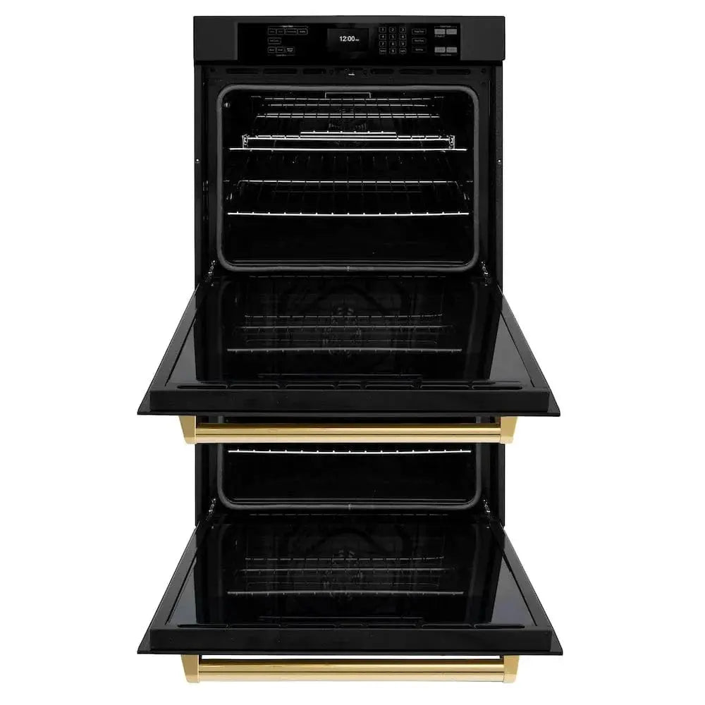 ZLINE 30"Professional True Convection Double Wall Oven, Air Fry, Self Clean Black Stainless Steel, Gold WADBZ-30-G by Farmhouse Kitchen and Bath
