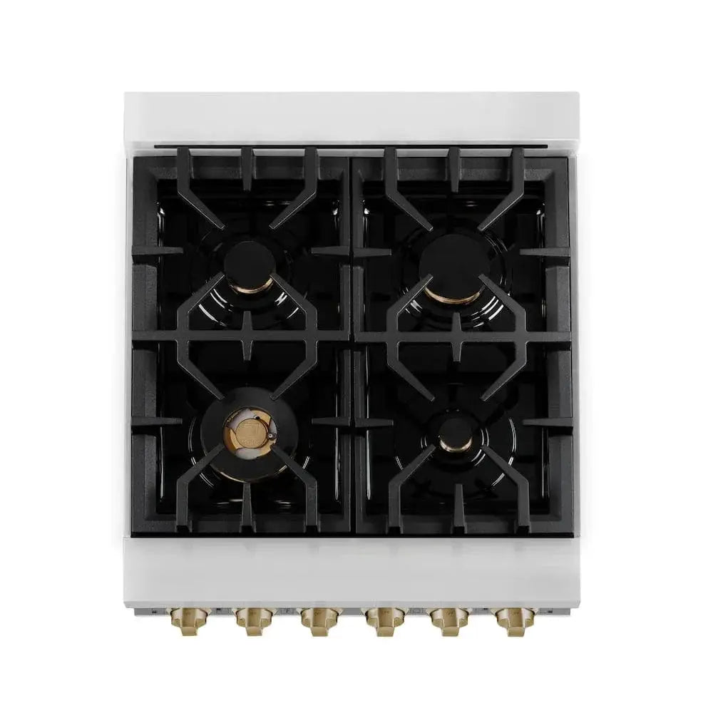 ZLINE 24" Autograph Dual Fuel Range, White Door, Bronze RAZ-WM-24-CB by Farmhouse Kitchen and Bath