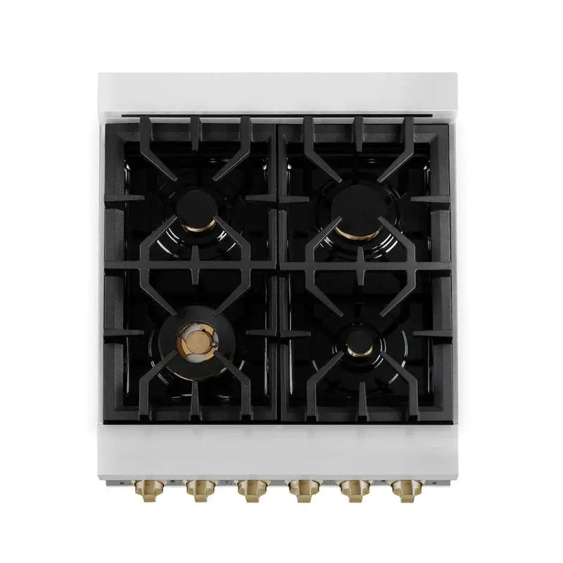 ZLINE 24" Autograph Dual Fuel Range, White Door, Bronze RAZ-WM-24-CB by Farmhouse Kitchen and Bath