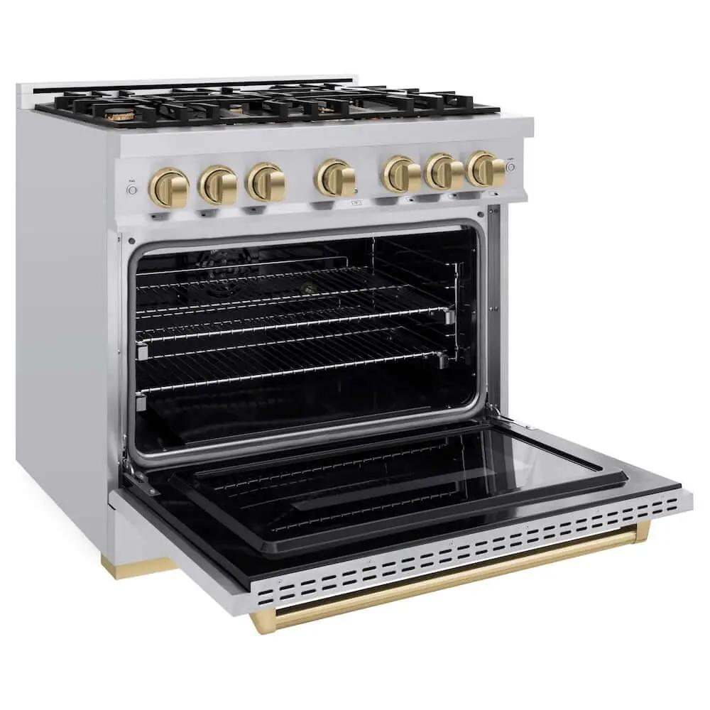 ZLINE 36" Classic Gas Range, Convection Gas Oven Stainless Steel, Champagne Bronze CGRZ-36-CB by Farmhouse Kitchen and Bath