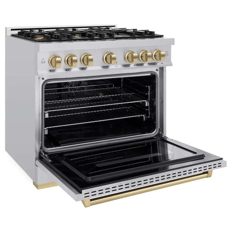 ZLINE 36" Classic Gas Range, Convection Gas Oven Stainless Steel, Champagne Bronze CGRZ-36-CB by Farmhouse Kitchen and Bath